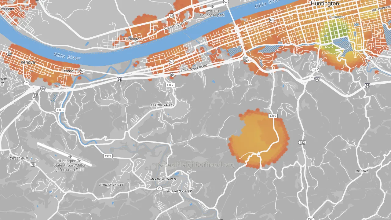 Bike Grade map of 25704, WV