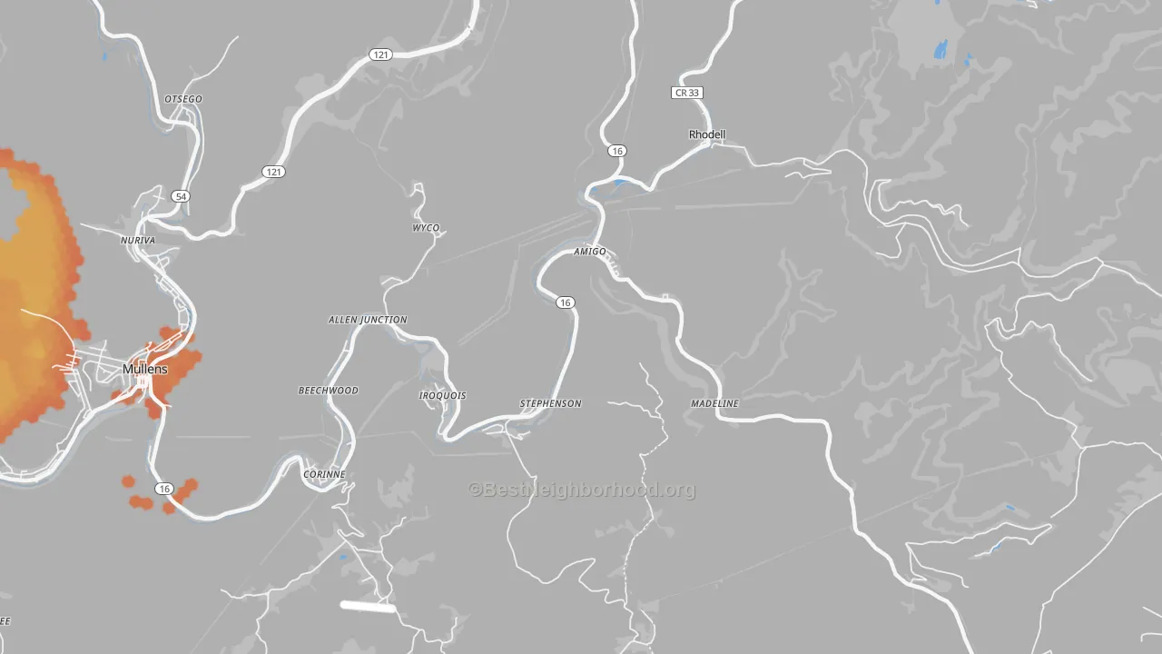 Bike Grade map of 25811, WV