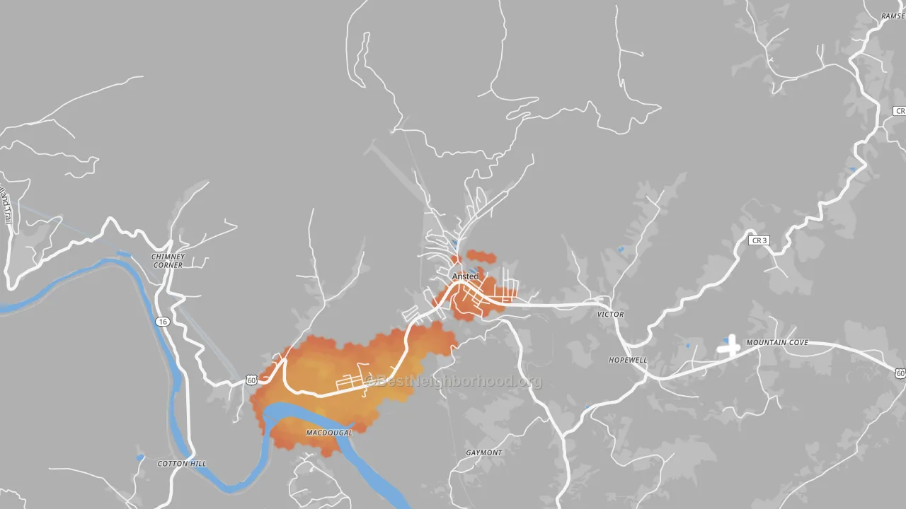 Bike Grade map of 25812, WV