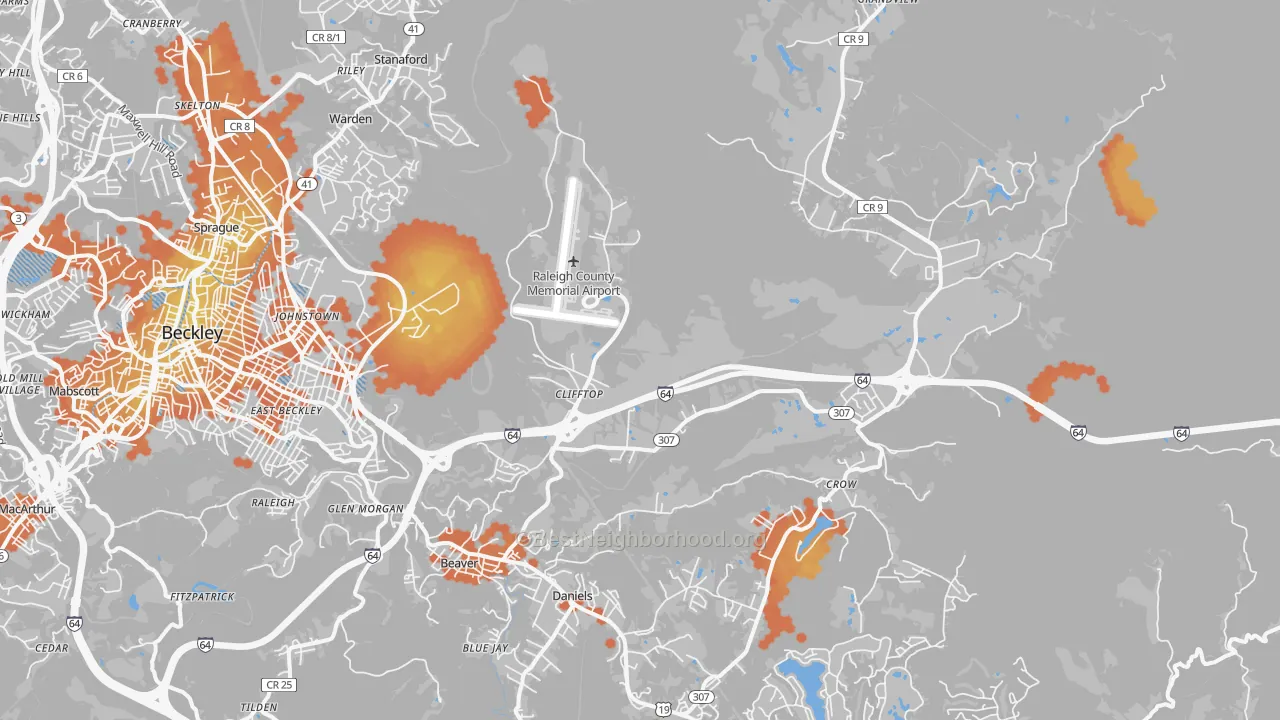 Bike Grade map of 25813, WV