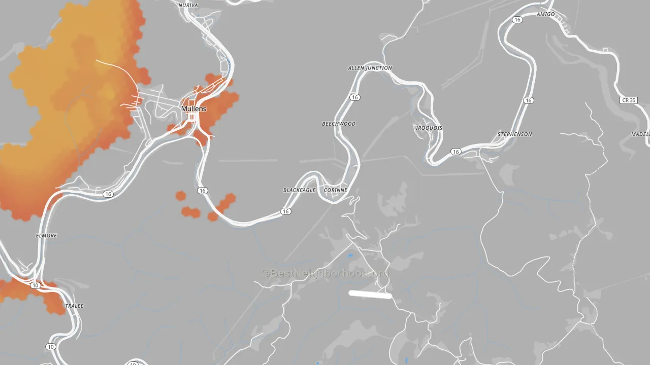 Bike Grade map of 25826, WV