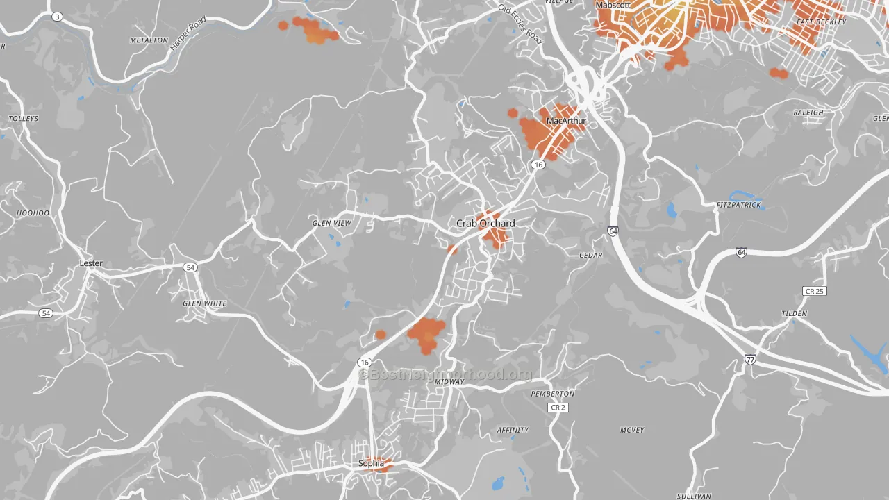 Bike Grade map of 25827, WV