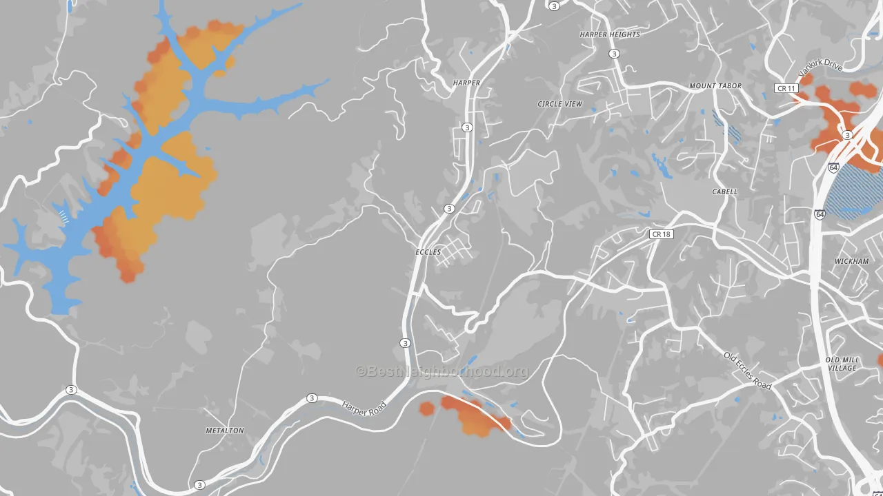 Bike Grade map of 25836, WV
