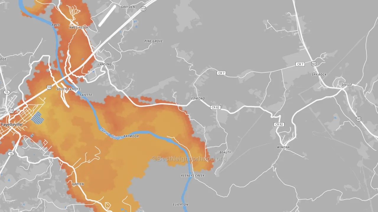 Bike Grade map of 25837, WV