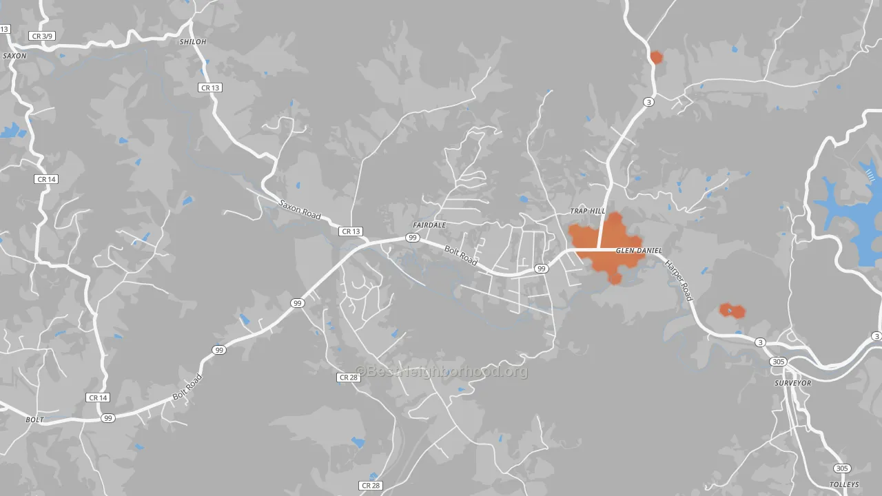 Bike Grade map of 25839, WV