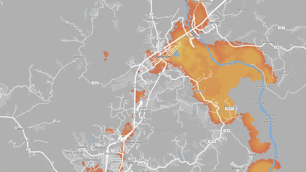 Bike Grade map of 25840, WV