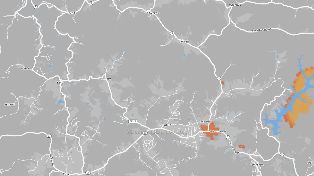 Bike Grade map of 25844, WV