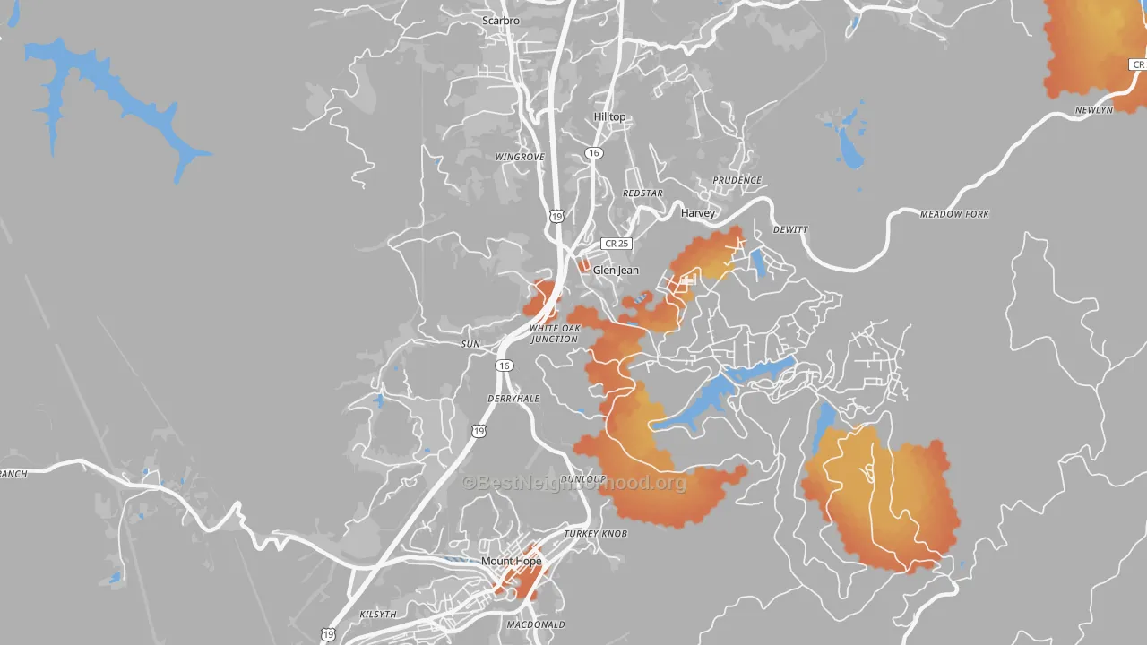 Bike Grade map of 25846, WV