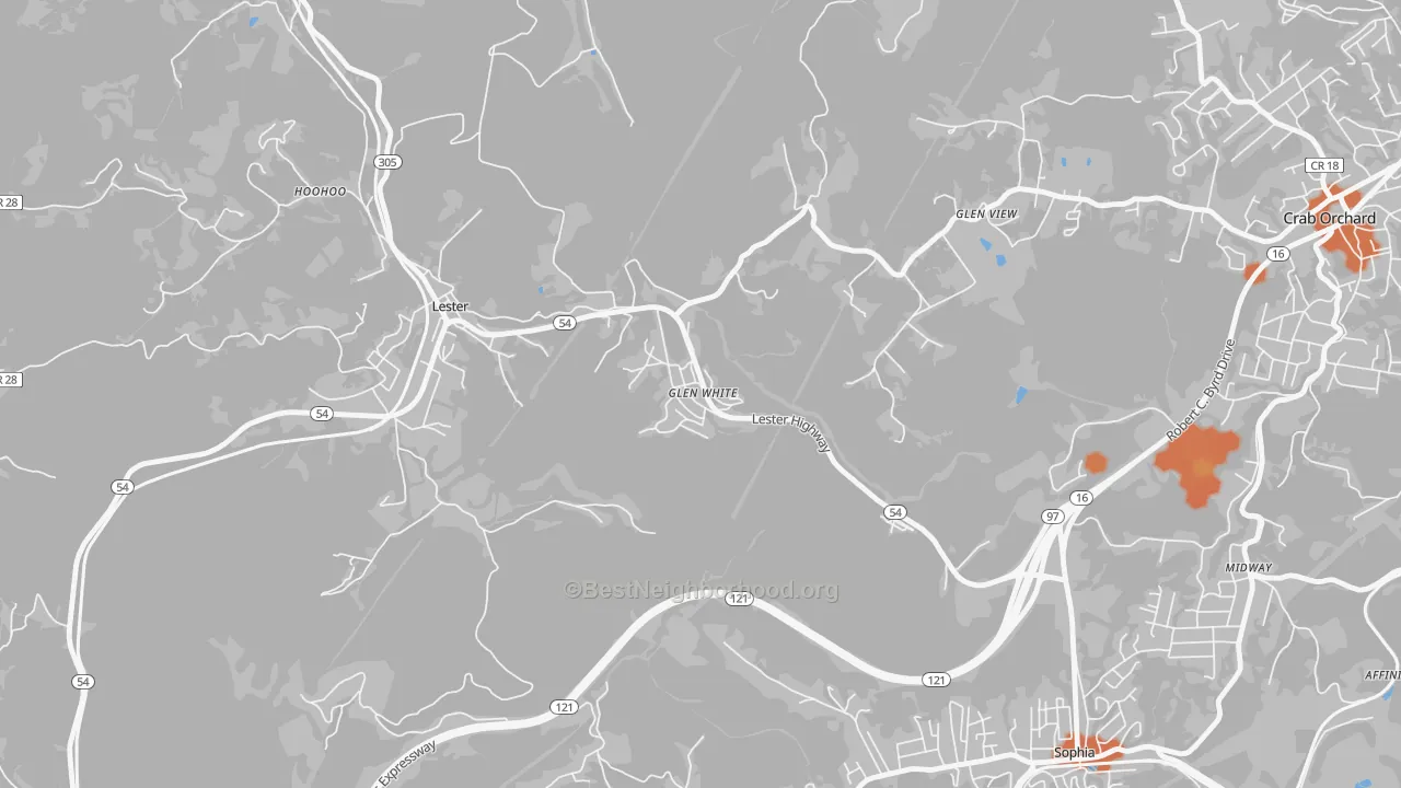 Bike Grade map of 25849, WV