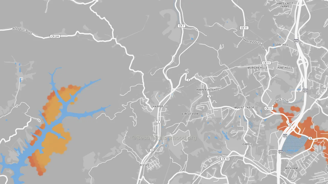 Bike Grade map of 25851, WV