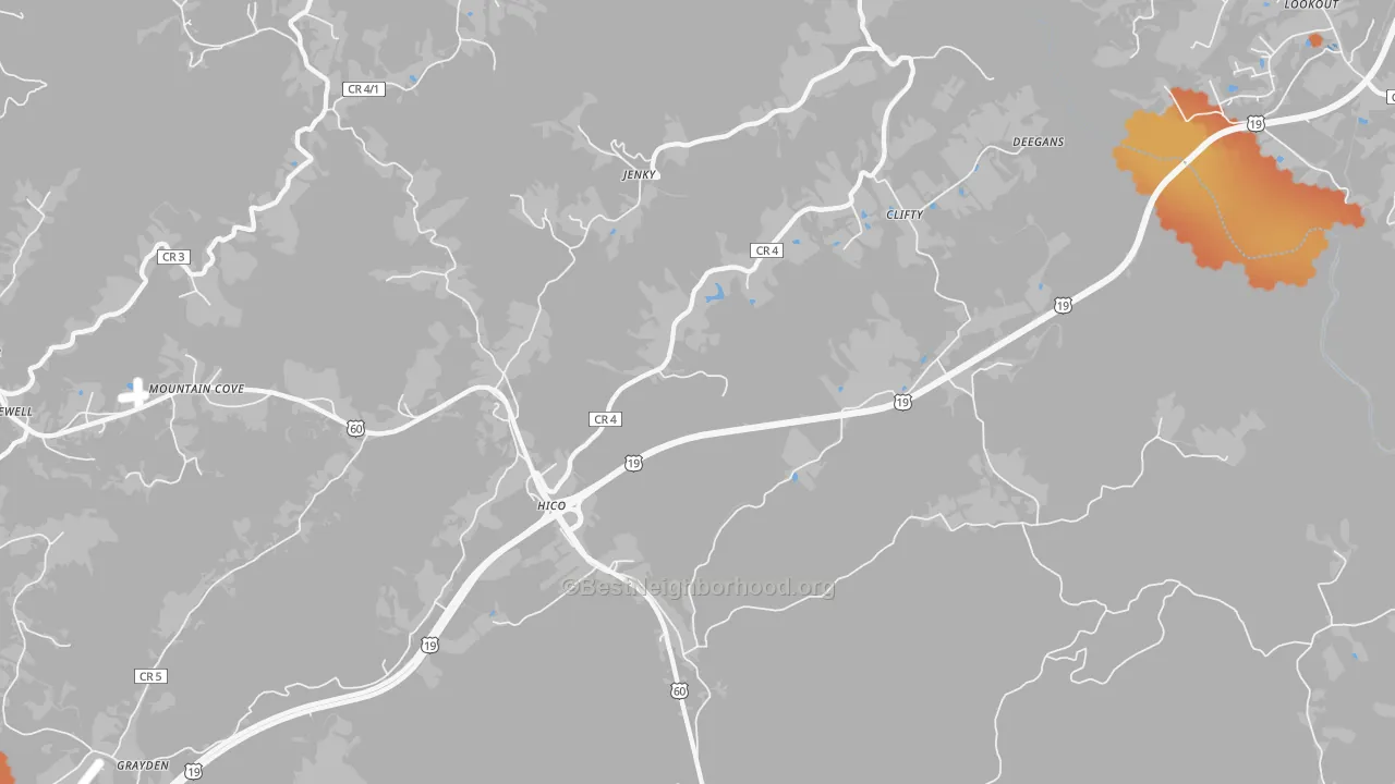 Bike Grade map of 25854, WV