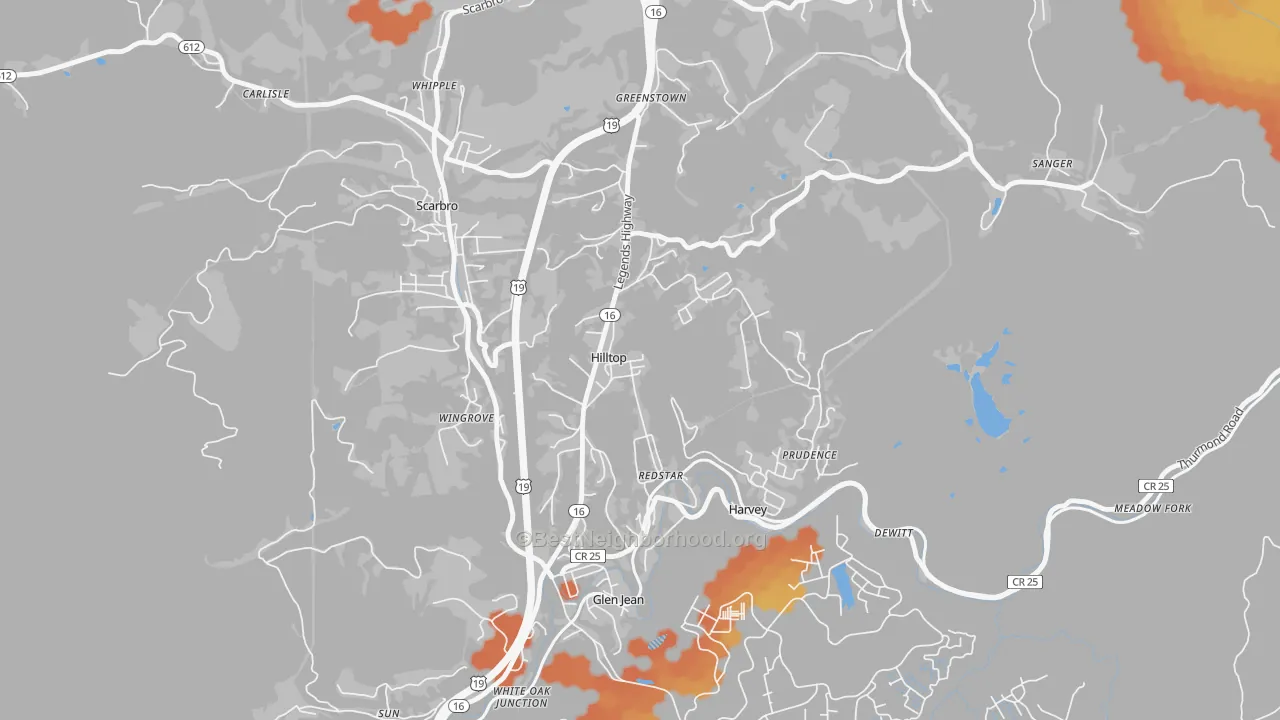 Bike Grade map of 25855, WV