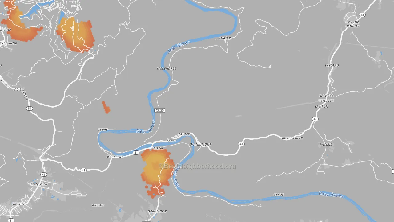 Bike Grade map of 25864, WV