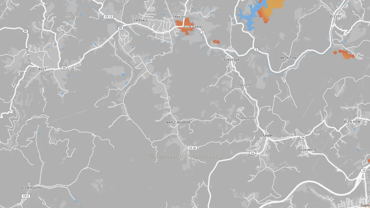 Bike Grade map of 25865, WV