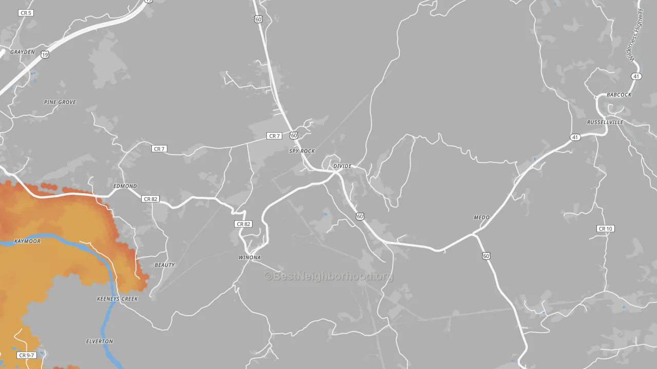 Bike Grade map of 25868, WV