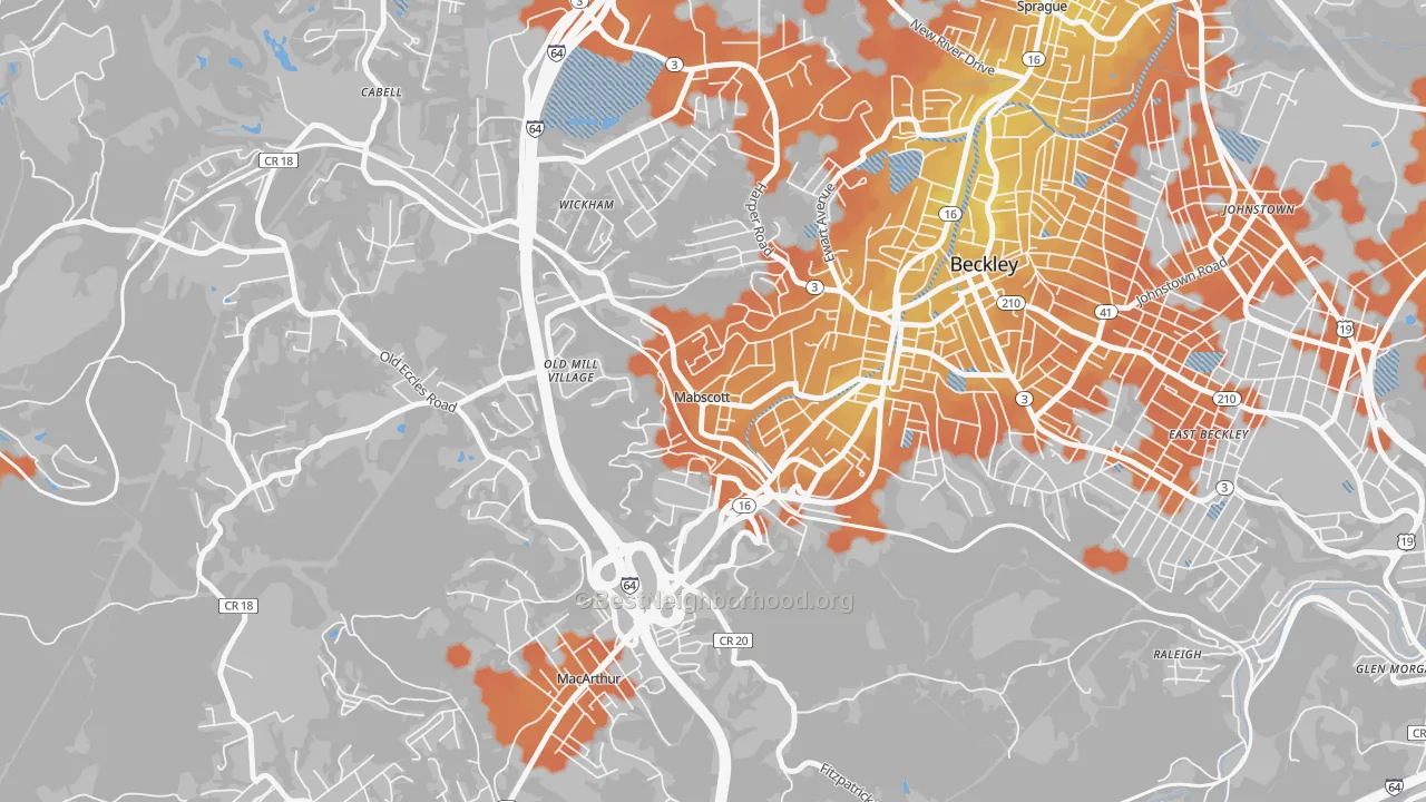 Bike Grade map of 25871, WV