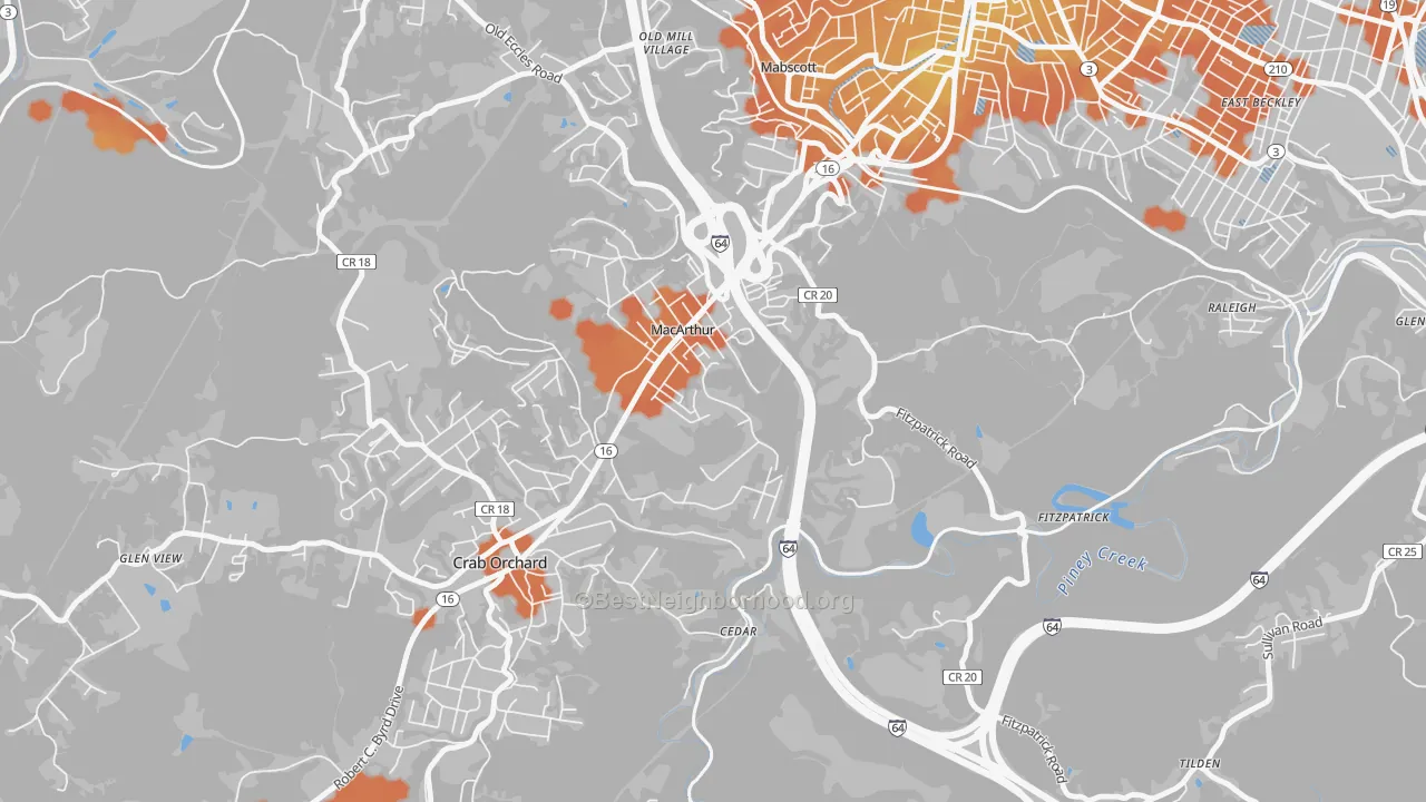 Bike Grade map of 25873, WV
