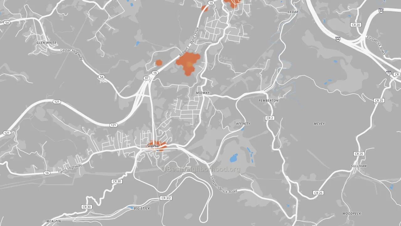 Bike Grade map of 25878, WV