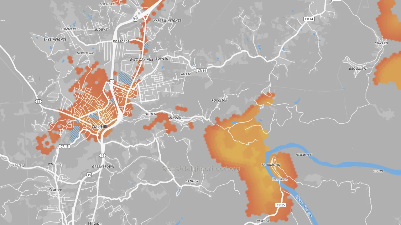 Bike Grade map of 25879, WV
