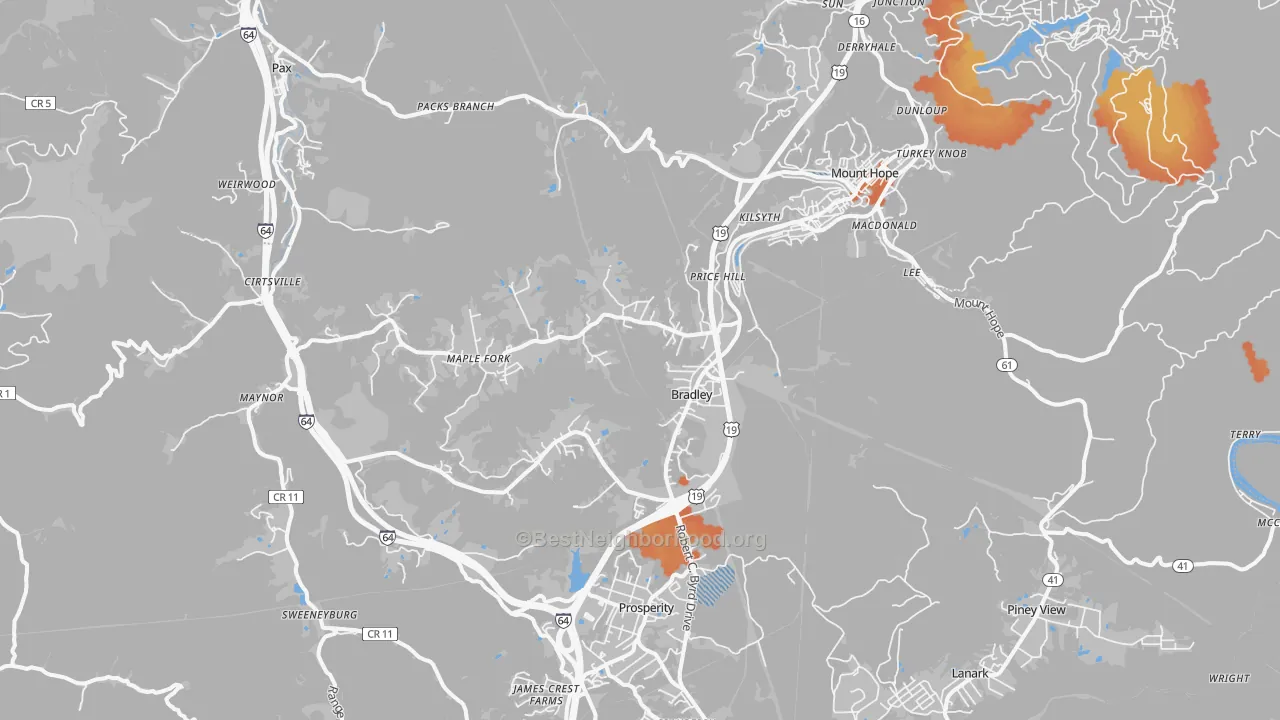 Bike Grade map of 25880, WV