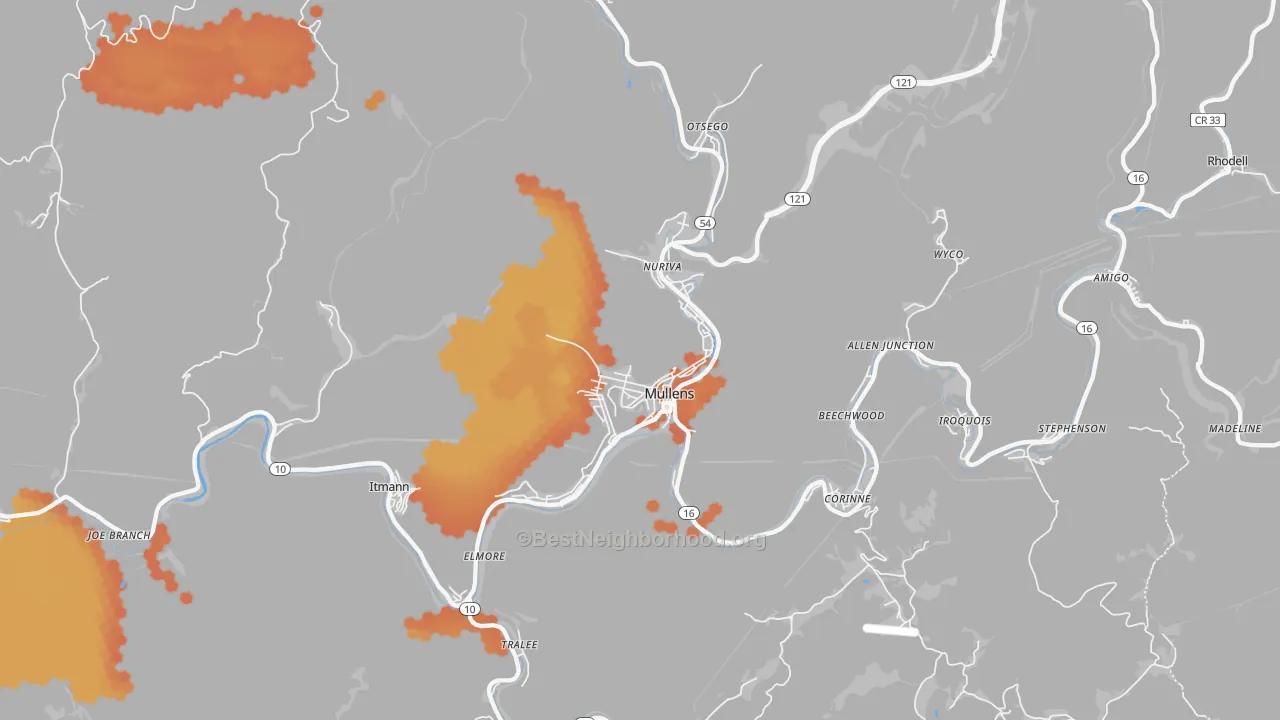 Bike Grade map of 25882, WV