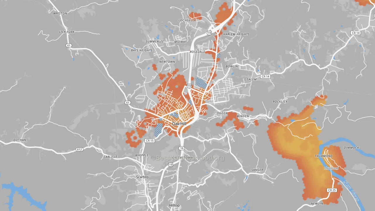 Bike Grade map of 25901, WV