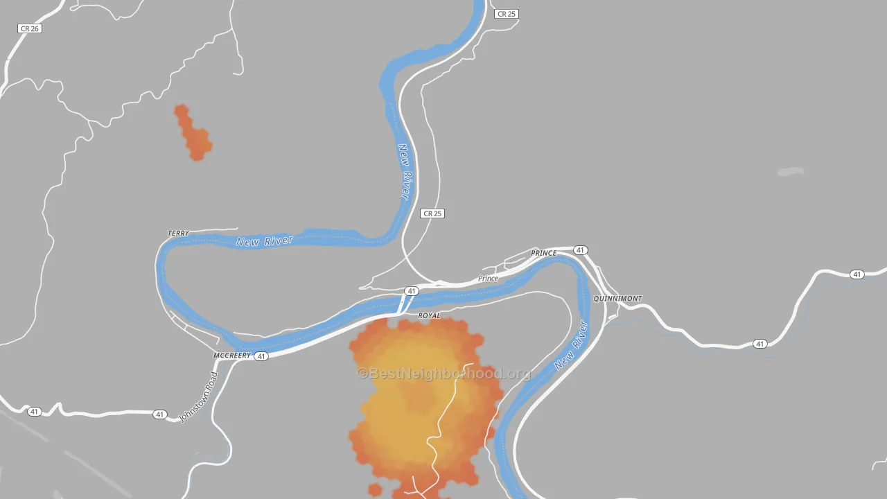 Bike Grade map of 25907, WV