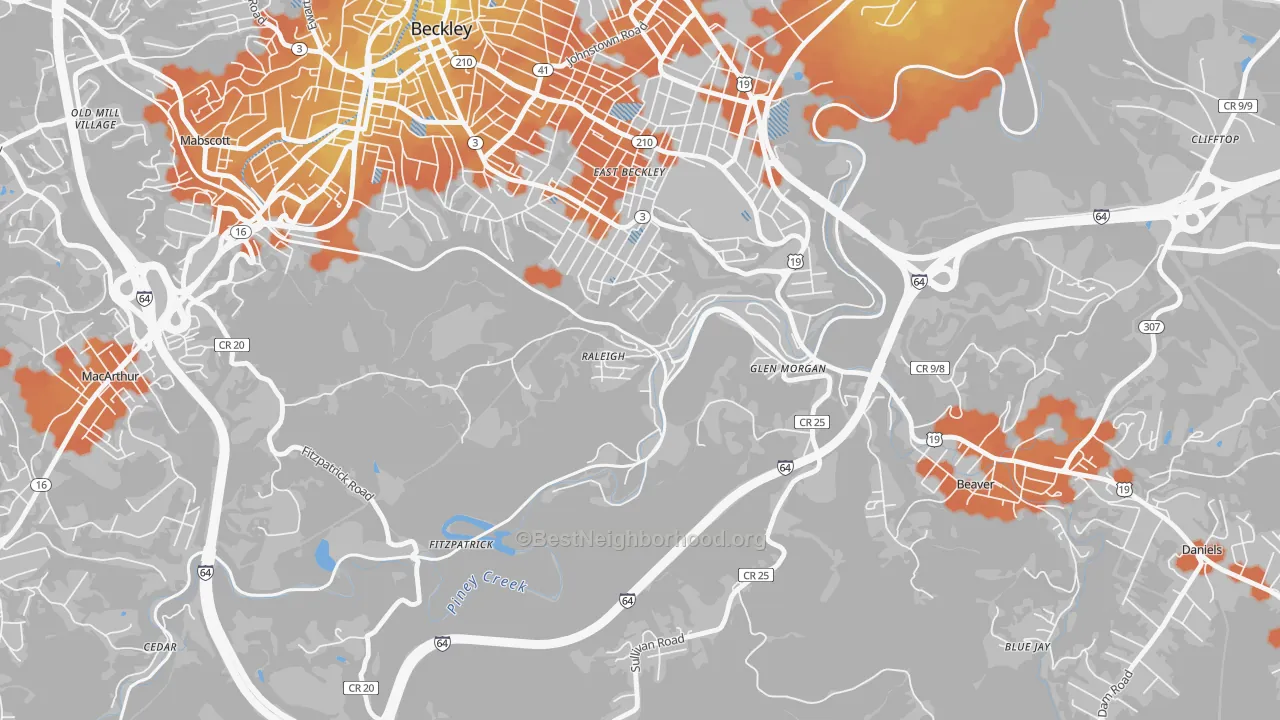 Bike Grade map of 25911, WV