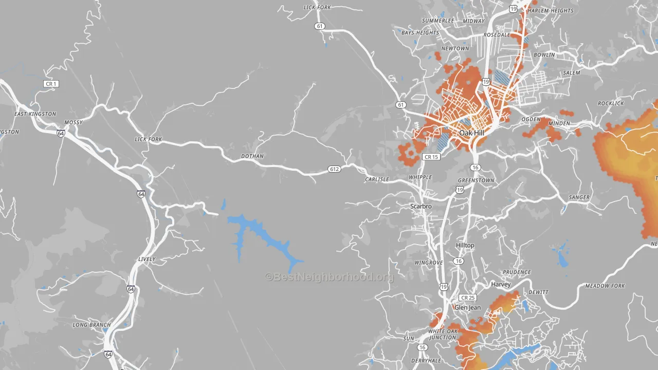 Bike Grade map of 25917, WV