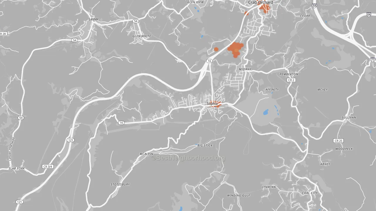 Bike Grade map of 25921, WV