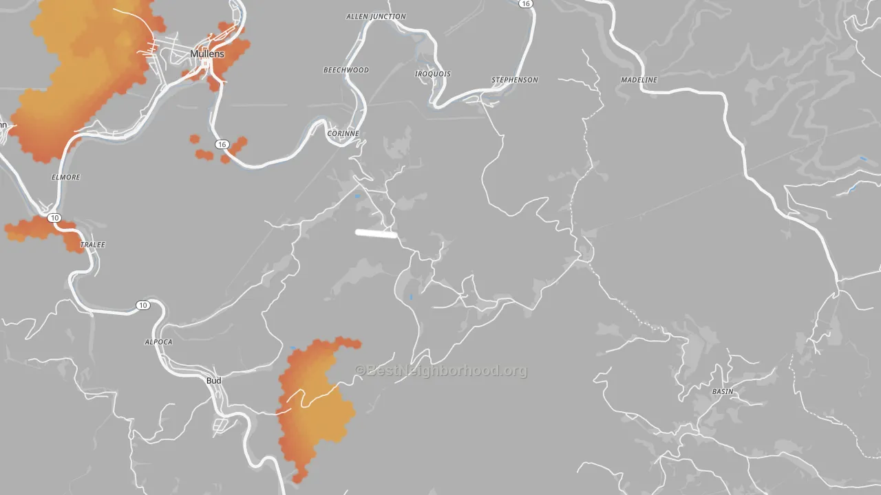 Bike Grade map of 25928, WV