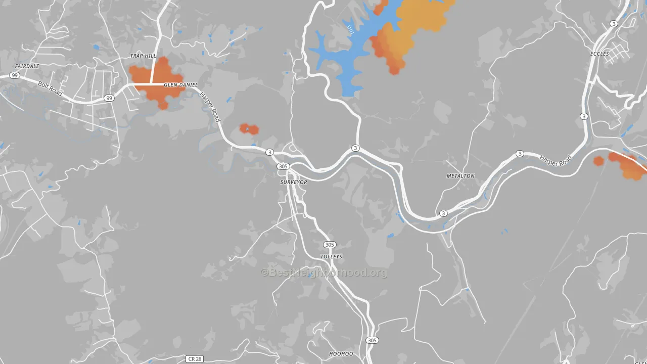 Bike Grade map of 25932, WV