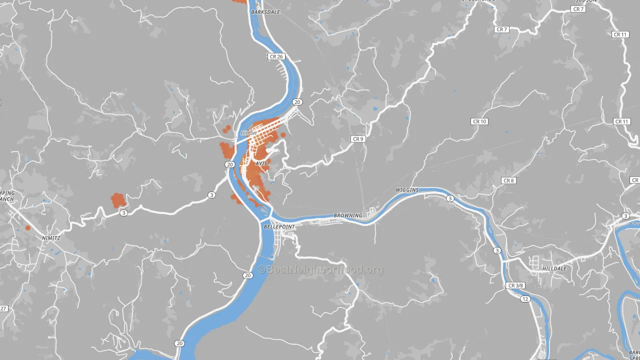 Bike Grade map of 25951, WV