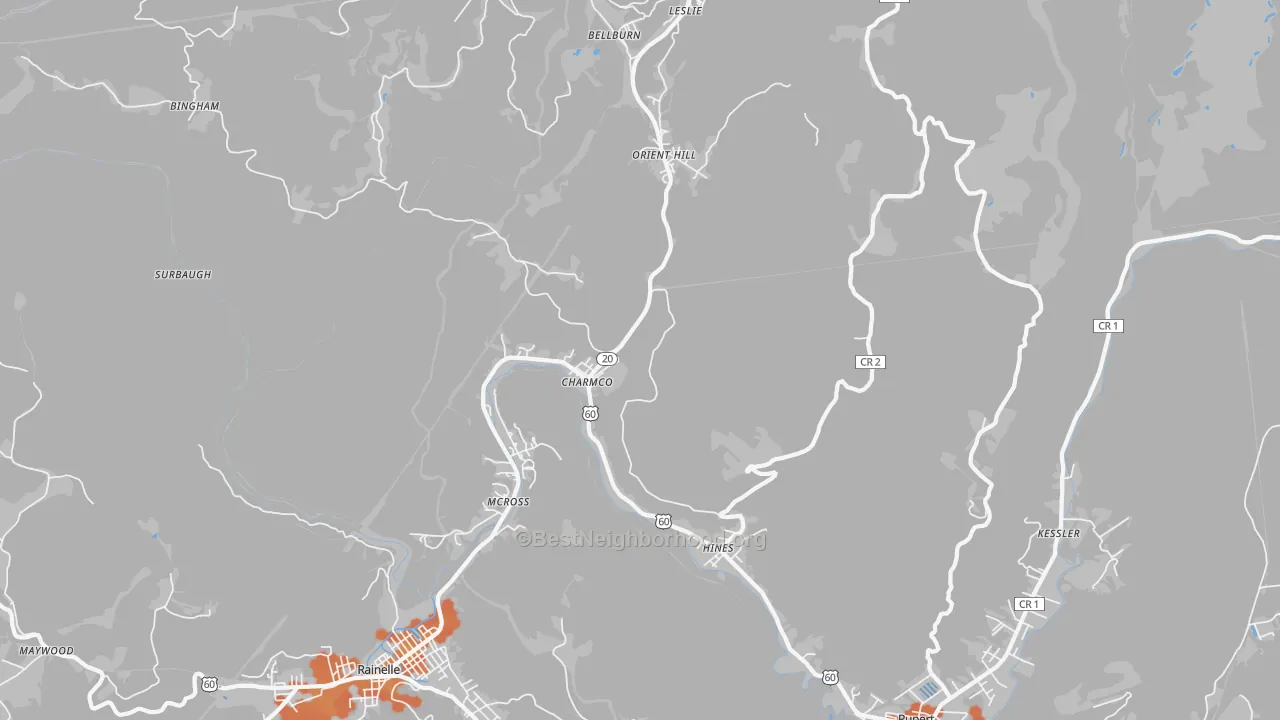 Bike Grade map of 25958, WV