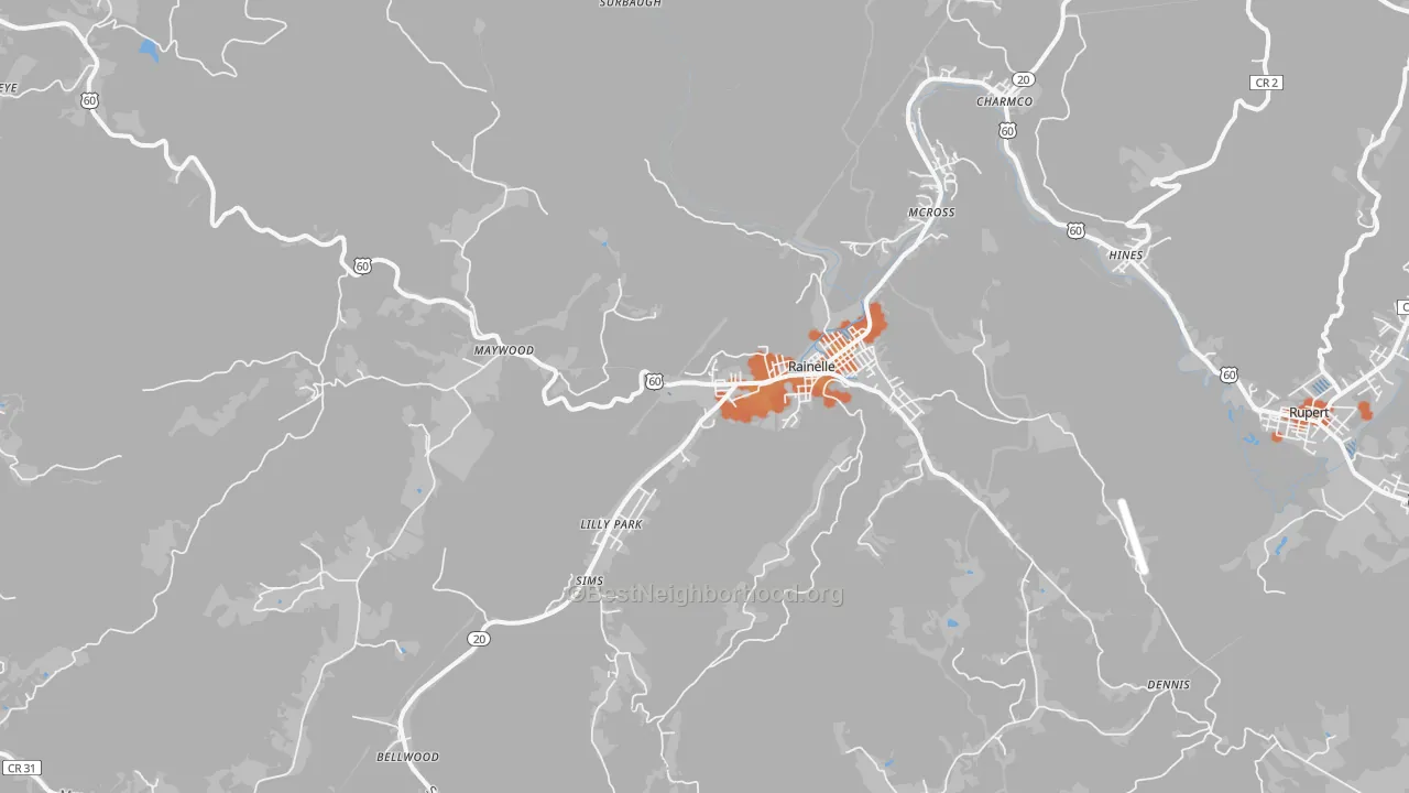 Bike Grade map of 25962, WV