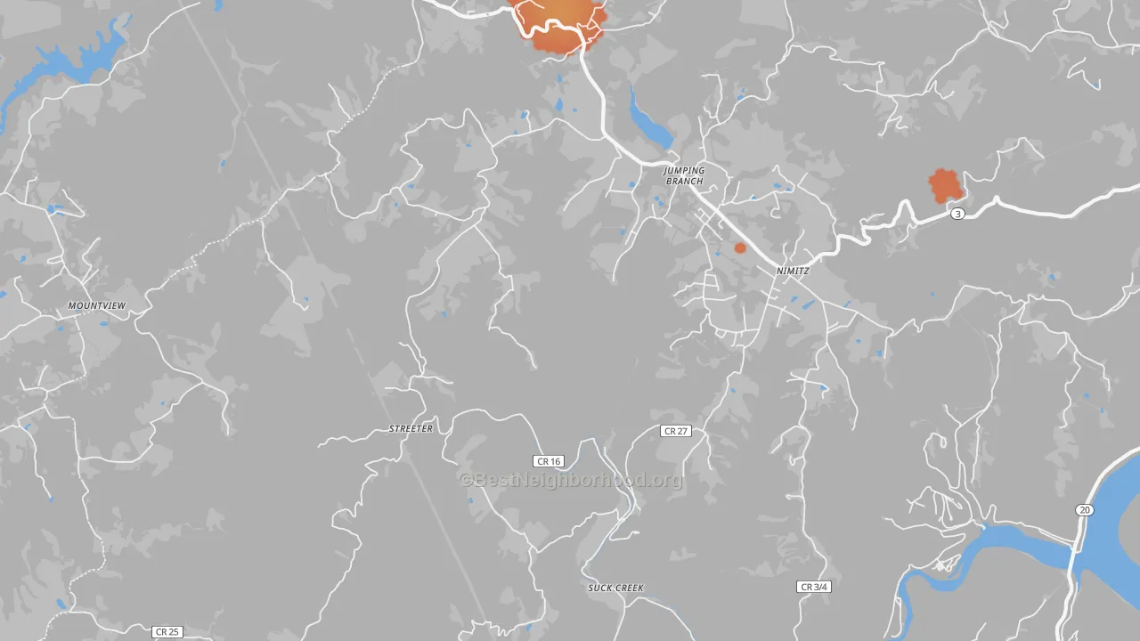 Bike Grade map of 25969, WV