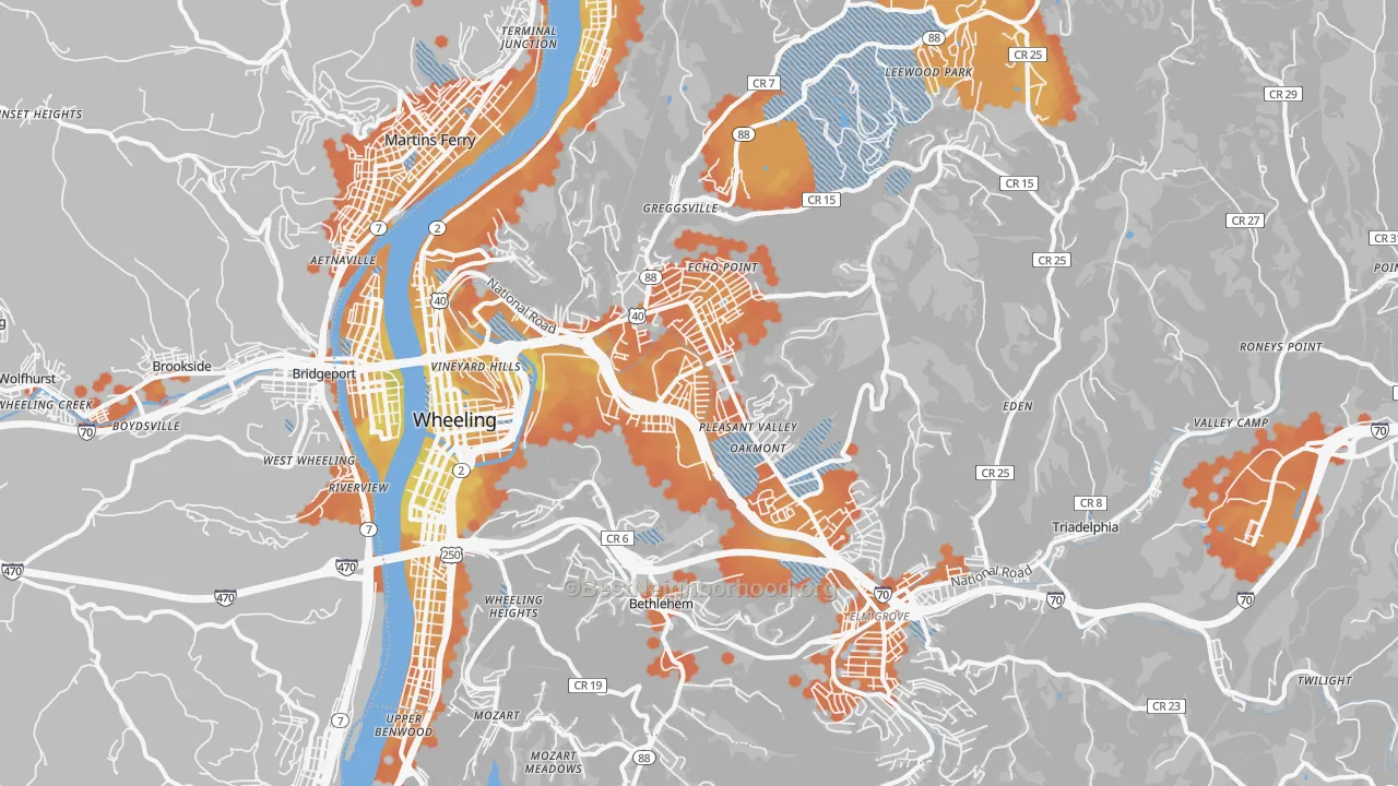 Bike Grade map of 26003, WV