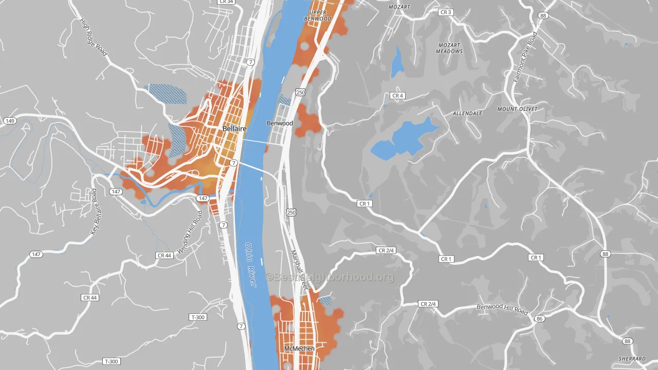 Bike Grade map of 26031, WV