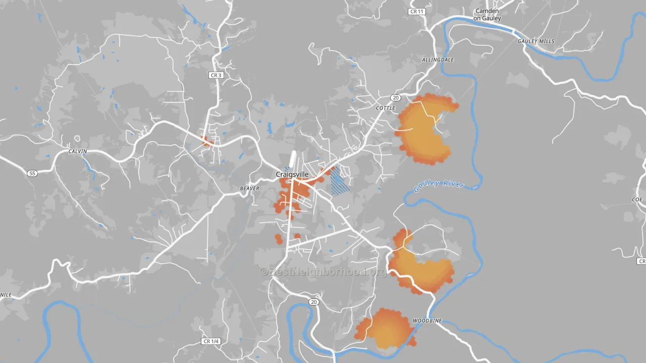 Bike Grade map of 26205, WV