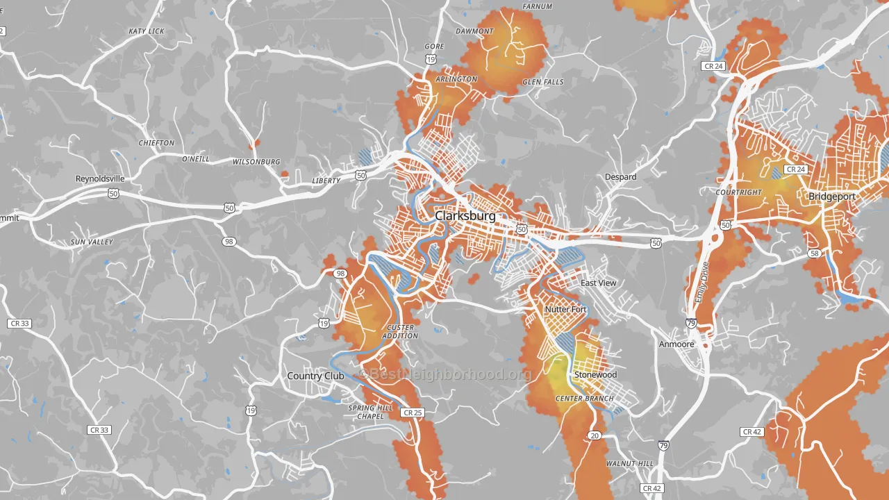 Bike Grade map of 26301, WV