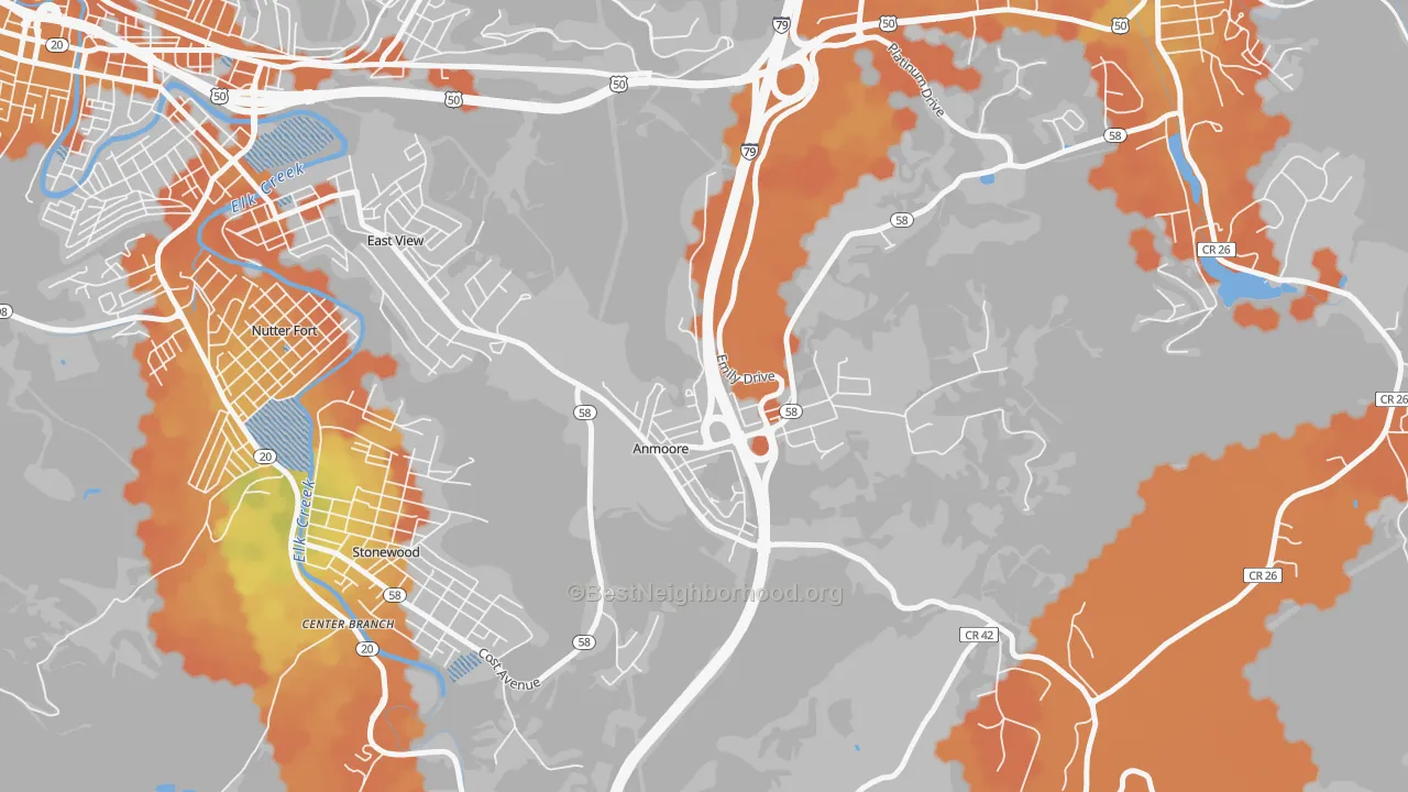 Bike Grade map of 26323, WV