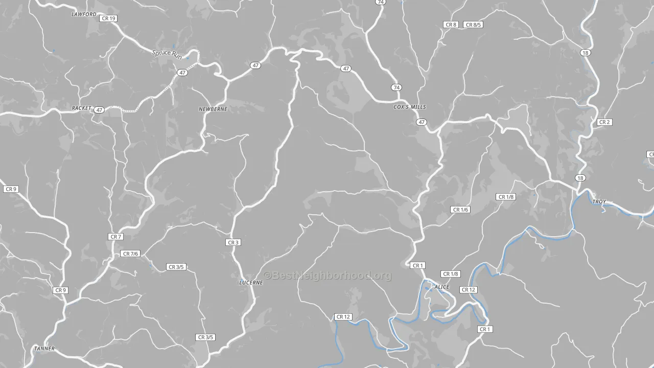 Bike Grade map of 26342, WV