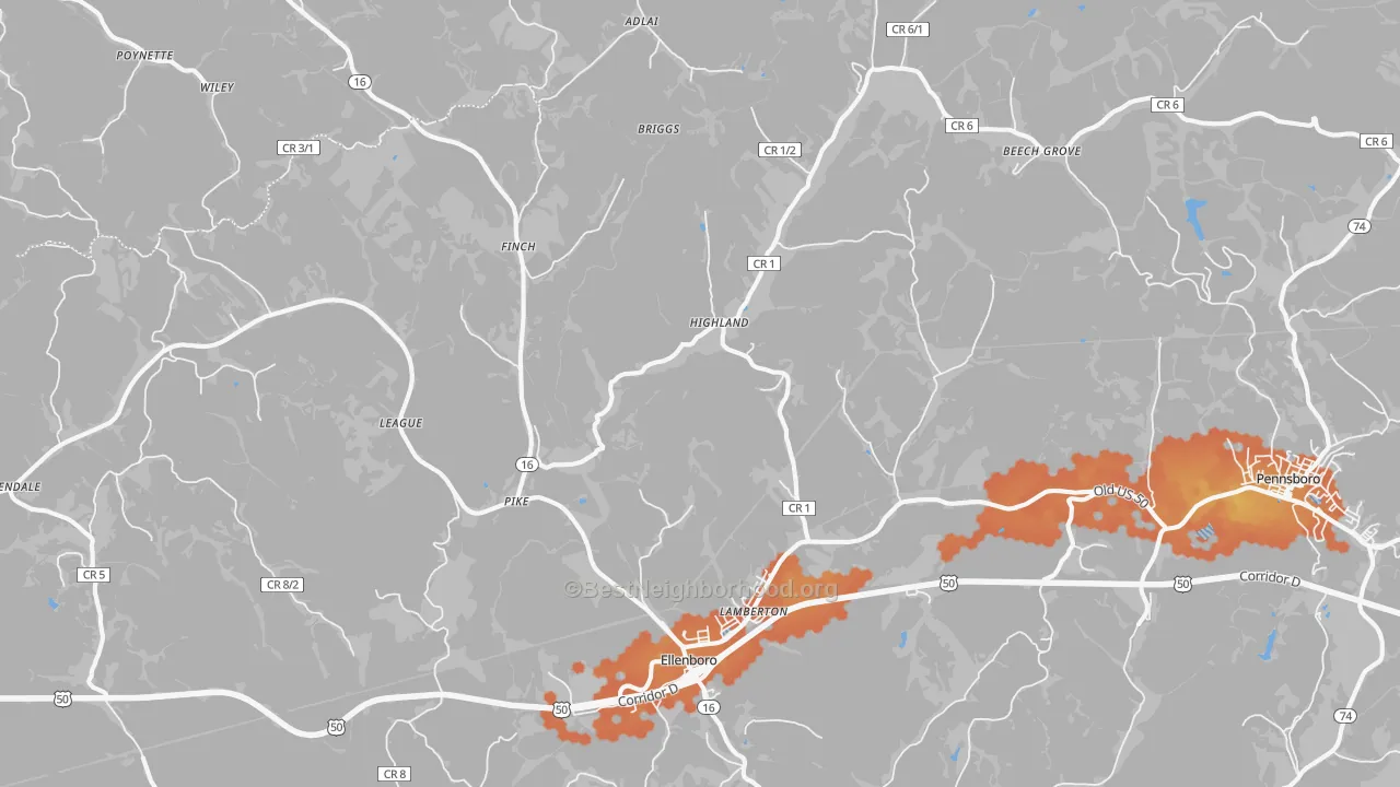 Bike Grade map of 26346, WV