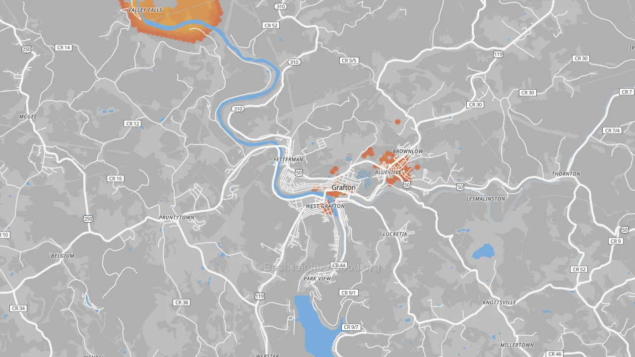 Bike Grade map of 26354, WV