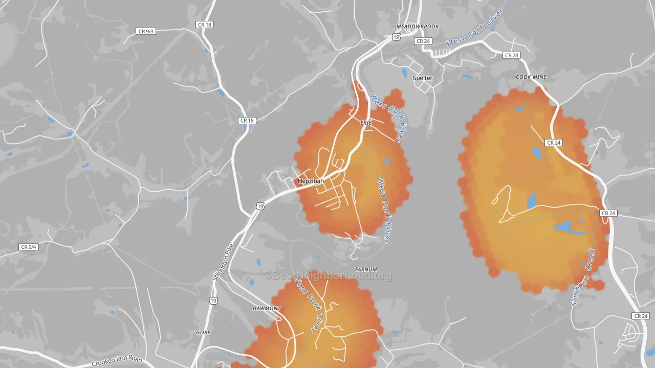 Bike Grade map of 26369, WV