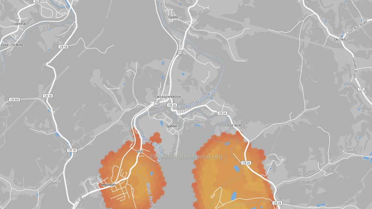 Bike Grade map of 26404, WV