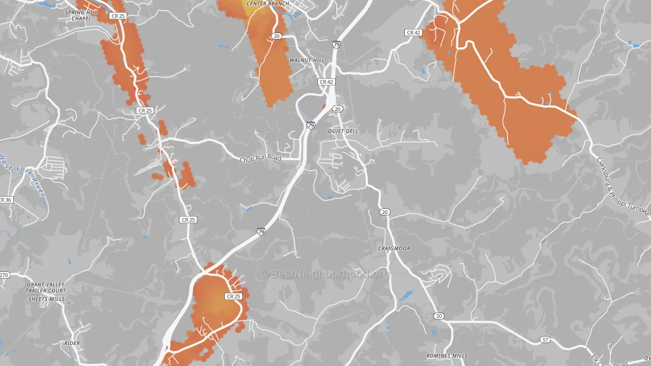 Bike Grade map of 26408, WV