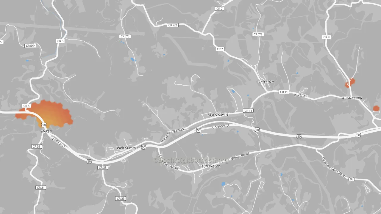 Bike Grade map of 26422, WV