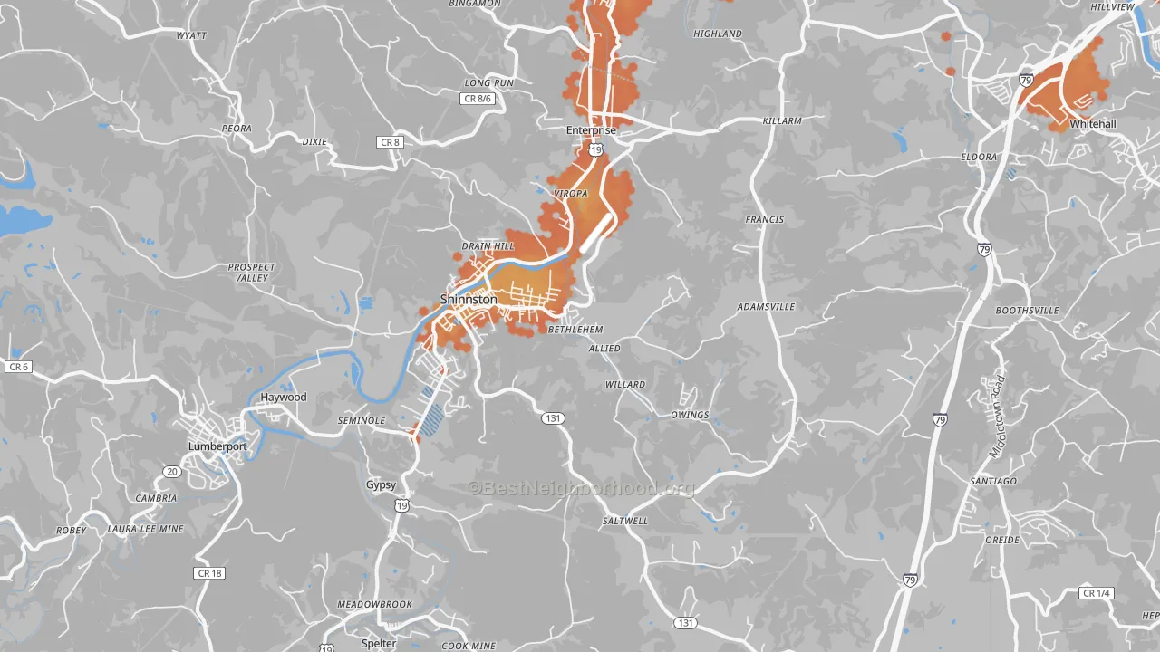 Bike Grade map of 26431, WV