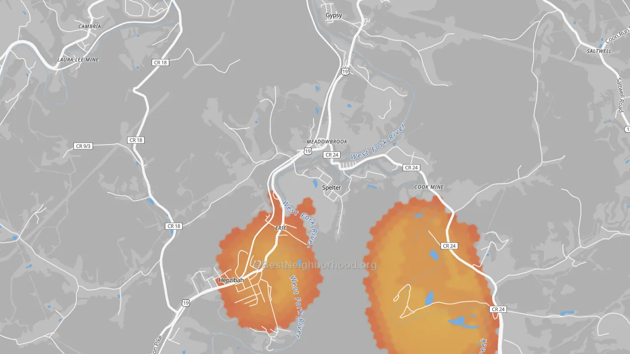 Bike Grade map of 26438, WV